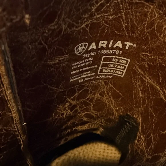 Ariat Rich Brown Leather Square Toe Cowboy Boots 9” height size 10 - Picture 5 of 6